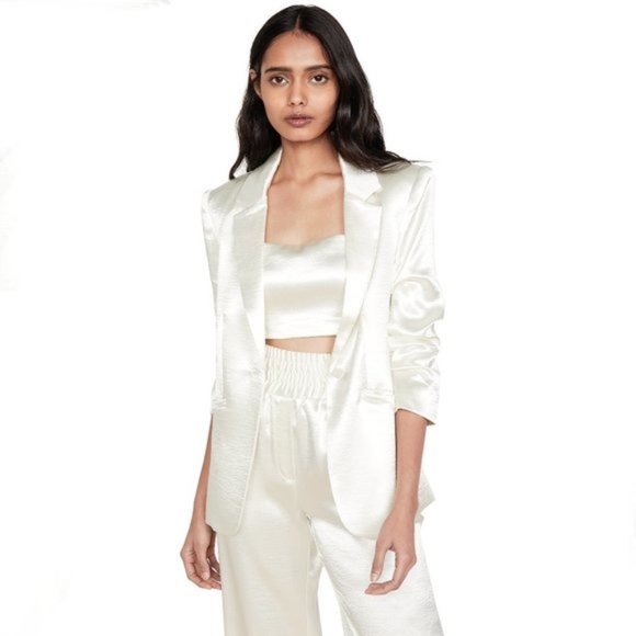 Cinq à Sept ivory shimmery ruched blazer jacket, 0 - Picture 1 of 11